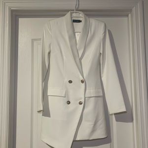 White suit dress with golden buttons